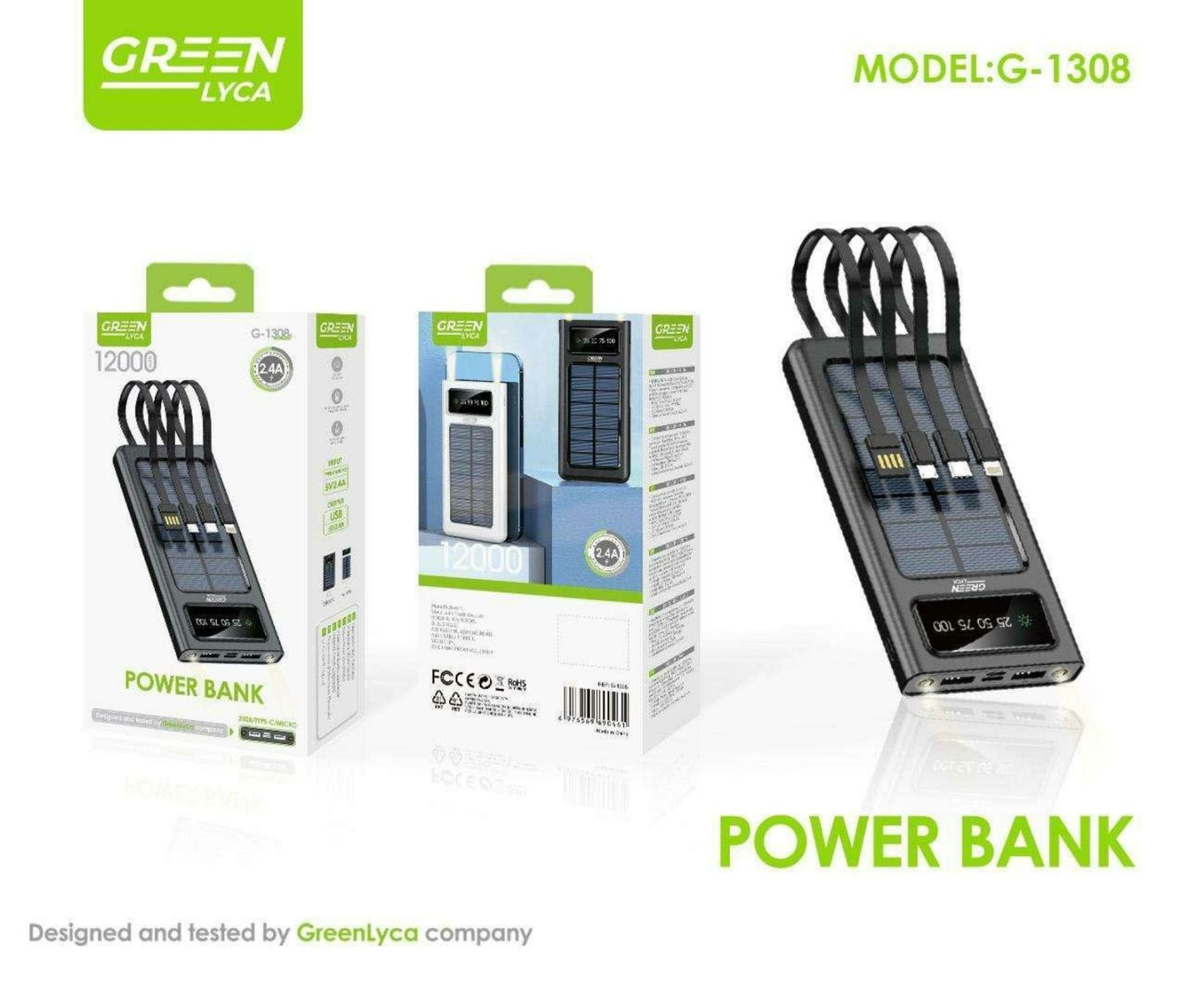 G-1308 Solar Power Bank 12000mAh