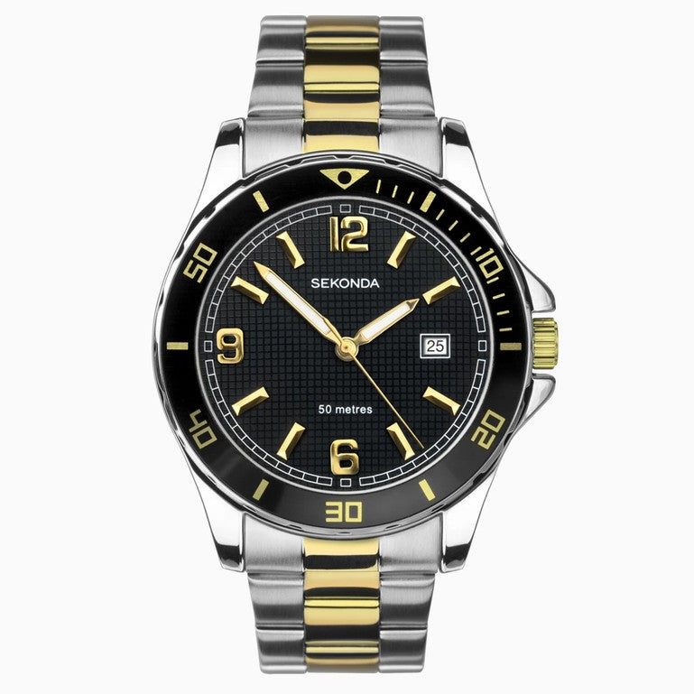 SEKONDA Dive Men's Watch | Silver Case & Stainless Steel Bracelet with Black Dial - 1581