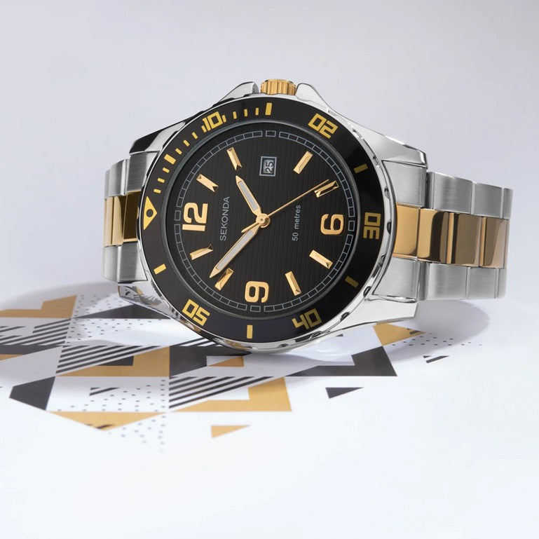 SEKONDA Dive Men's Watch | Silver Case & Stainless Steel Bracelet with Black Dial - 1581