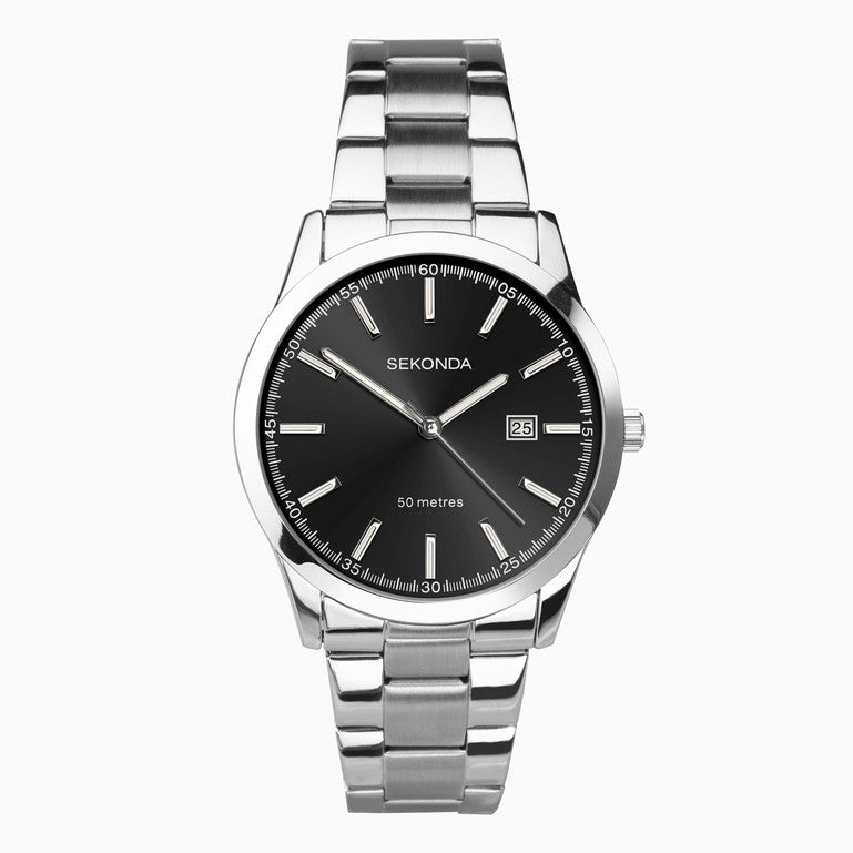SEKONDA Taylor Men's Watch | Silver Case & Stainless Steel Bracelet with Black Dial - 1944