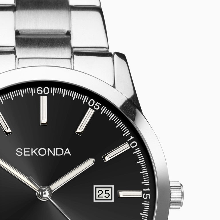 SEKONDA Taylor Men's Watch | Silver Case & Stainless Steel Bracelet with Black Dial - 1944