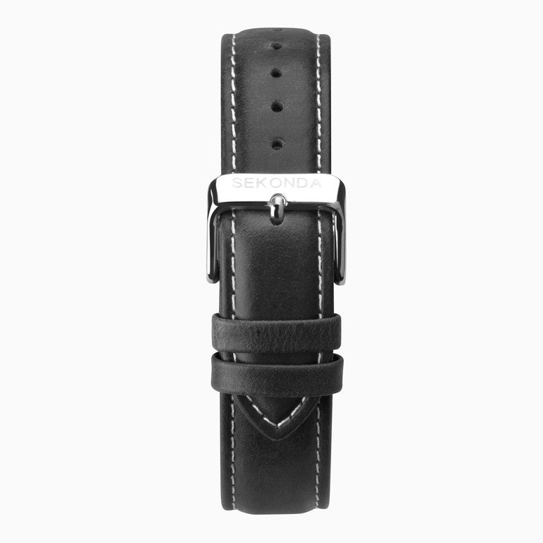 SEKONDA Originals Men's Watch | Silver Case & Black Leather Strap with Silver Dial - 1948