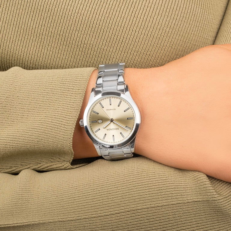 SEKONDA Taylor Ladies Watch | Silver Alloy Case & Stainless Steel Bracelet with Yellow Dial - 40547