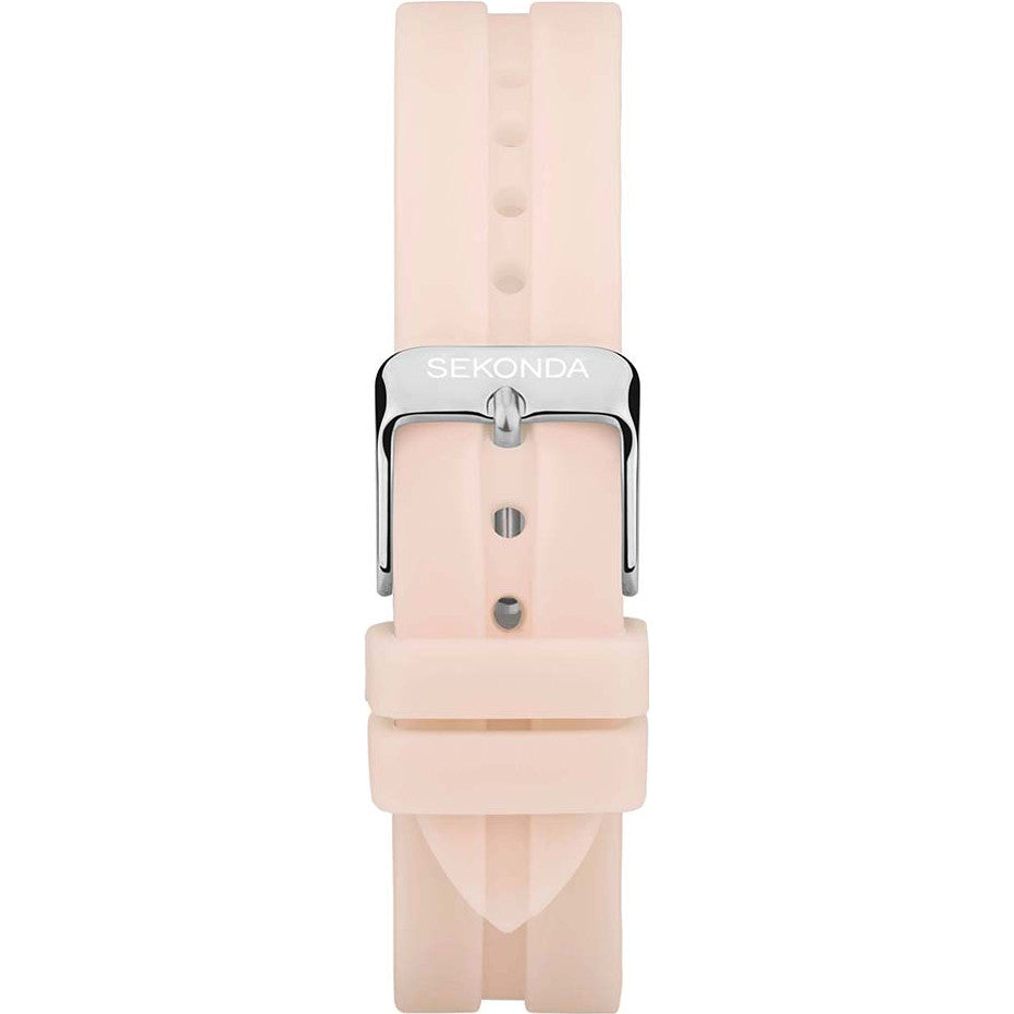 SEKONDA Balearic Ladies Watch | Silver Alloy Case & Pink Rubber Strap with Beige Dial - 40568