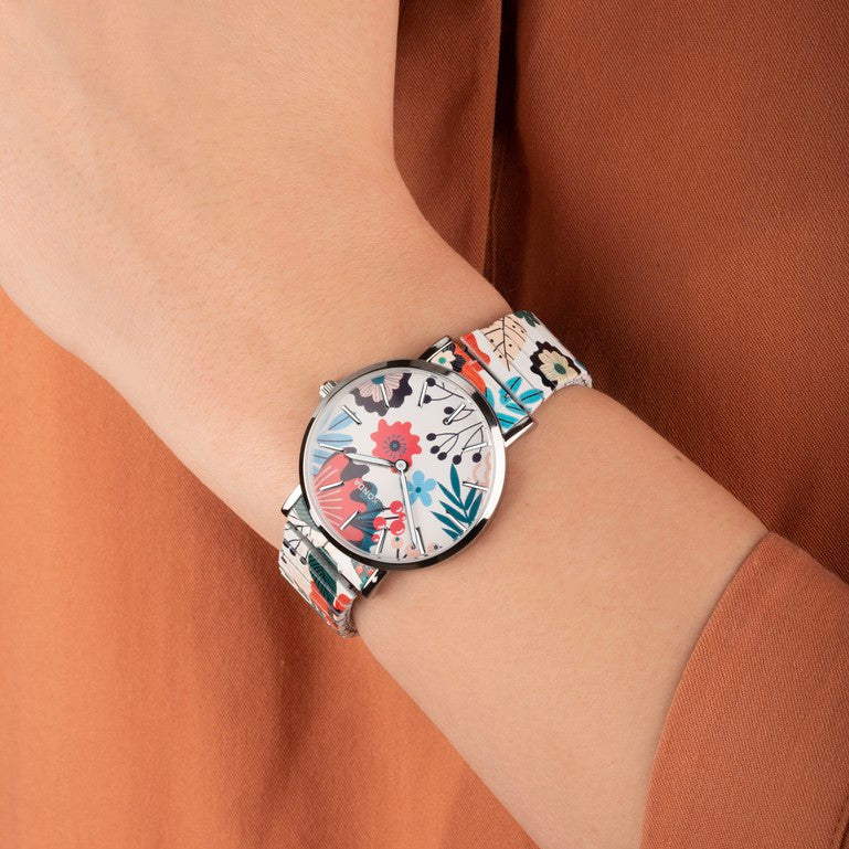 SEKONDA Maxima Ladies Watch | Silver Alloy Case & Stainless Steel Expander Bracelet with Floral Dial - 40582