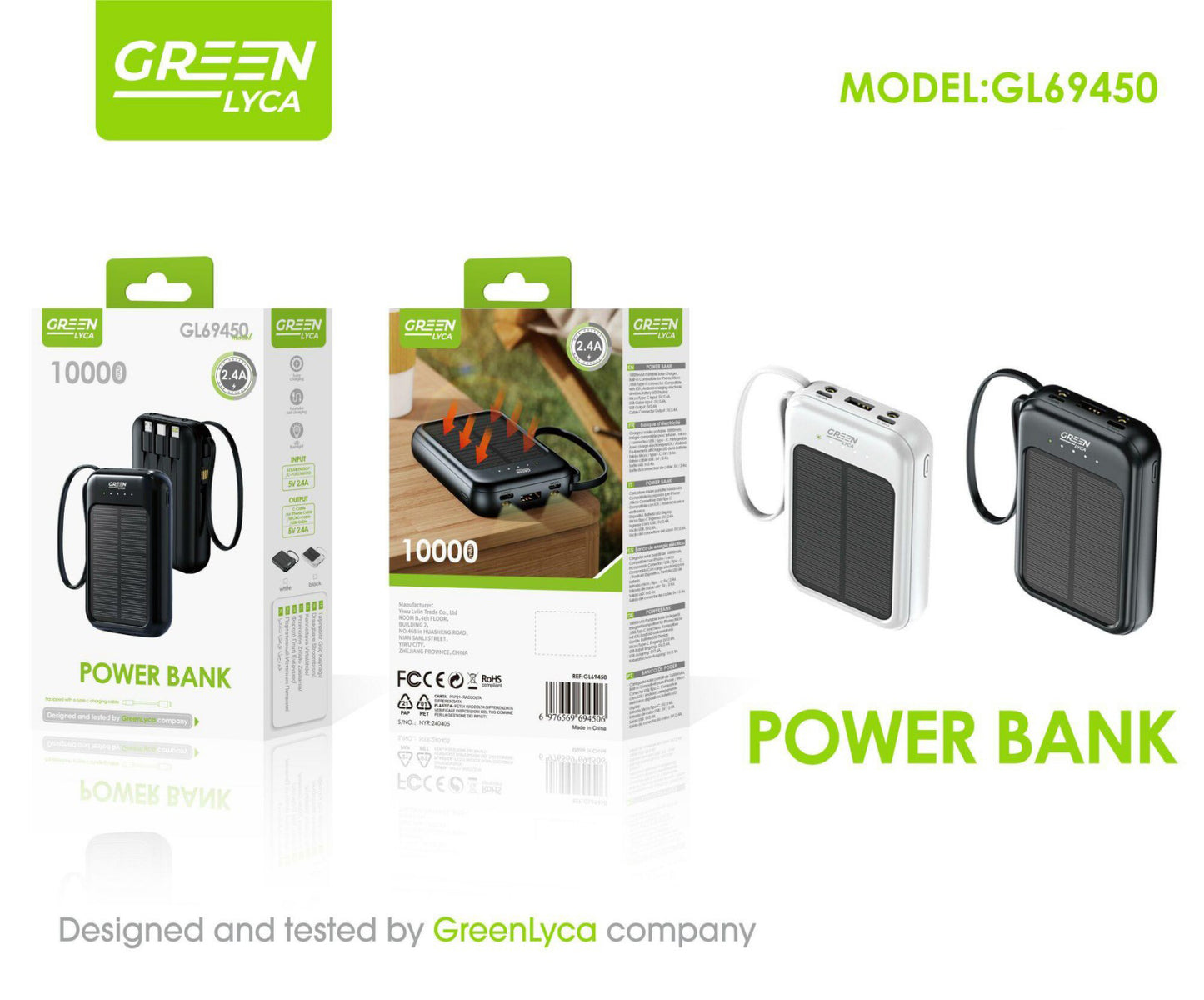 GL69450 Solar Power Bank 10000mAh