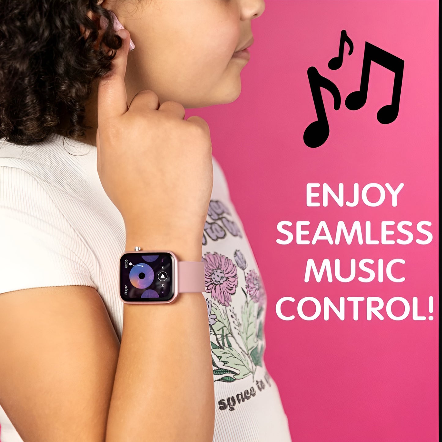 Tikkers Smart Series 13 - Pink Silicone Strap Smart Watch & Earbuds Set TKS13-0031- Gift Set