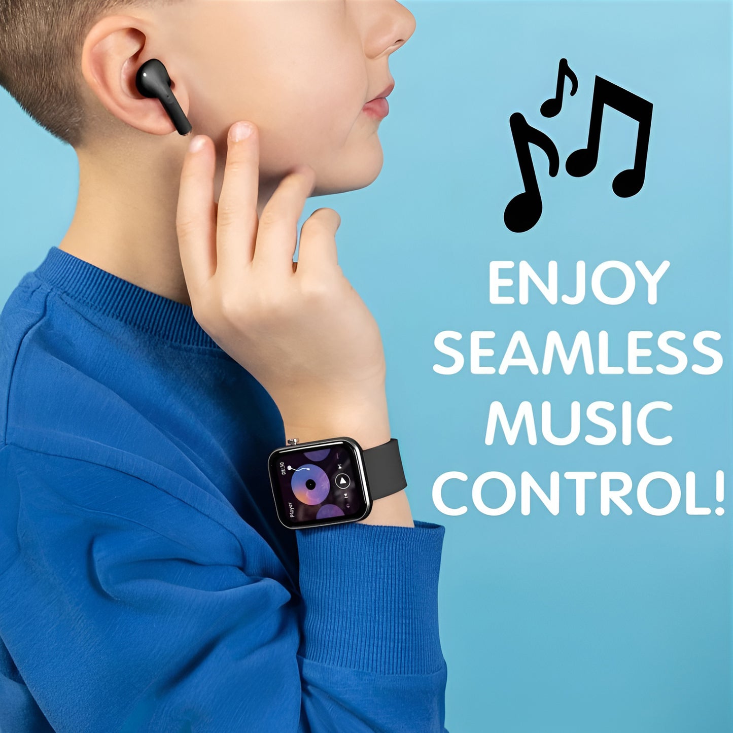 Tikkers Smart Series 13 - Black Silicone Strap Smart Watch & Earbuds Set TKS13-0032- Gift Set