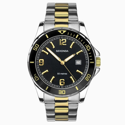 SEKONDA Dive Men's Watch | Silver Case & Stainless Steel Bracelet with Black Dial - 1581