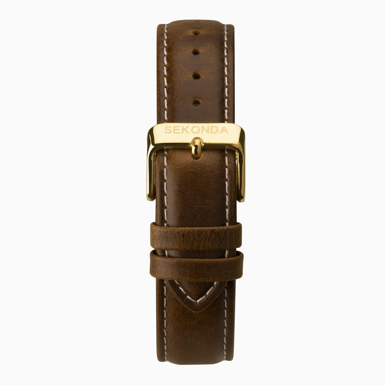 SEKONDA Originals Men's Watch | Gold Case & Brown Leather Strap with Green Dial - 1949