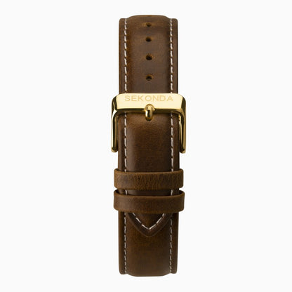 SEKONDA Originals Men's Watch | Gold Case & Brown Leather Strap with Green Dial - 1949