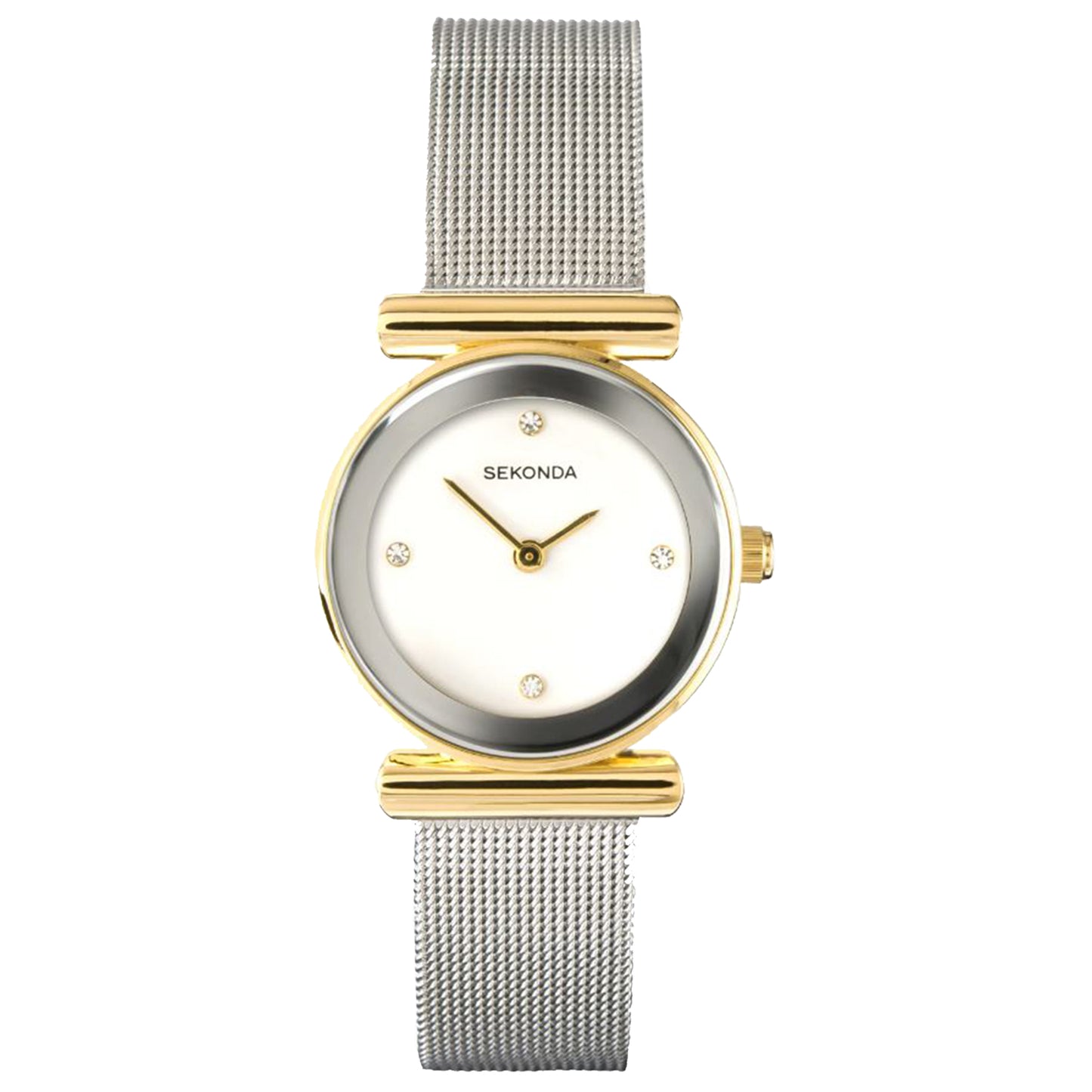 Sekonda Ava Ladies Watch | Gold Alloy Case & Silver Stainless Steel Mesh Bracelet with White Dial | 4887