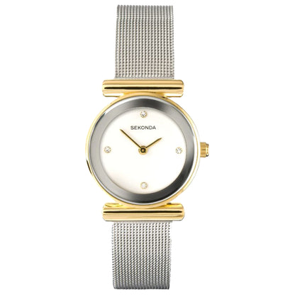 Sekonda Ava Ladies Watch | Gold Alloy Case & Silver Stainless Steel Mesh Bracelet with White Dial | 4887