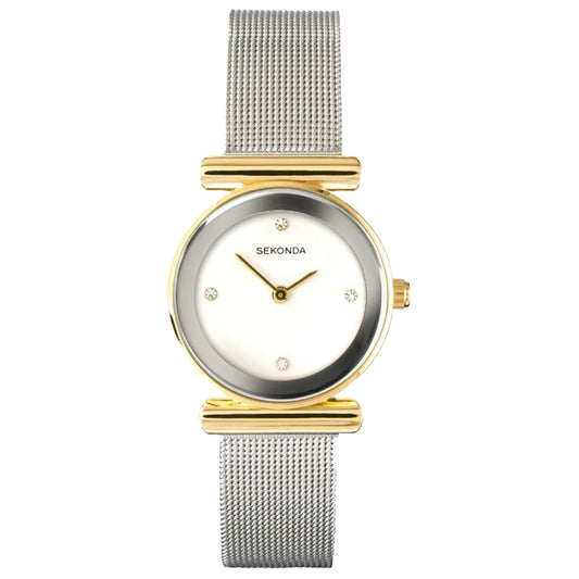 Sekonda Ava Ladies Watch | Gold Alloy Case & Silver Stainless Steel Mesh Bracelet with White Dial | 4887