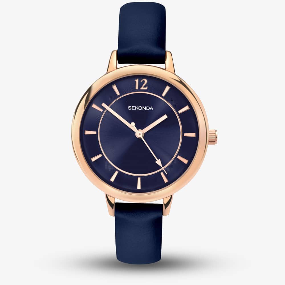 Sekonda Classic Ladies Watch | Rose Gold Case & PU Strap with Blue Dial | 2136 - Gift Set