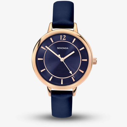 Sekonda Classic Ladies Watch | Rose Gold Case & PU Strap with Blue Dial | 2136 - Gift Set