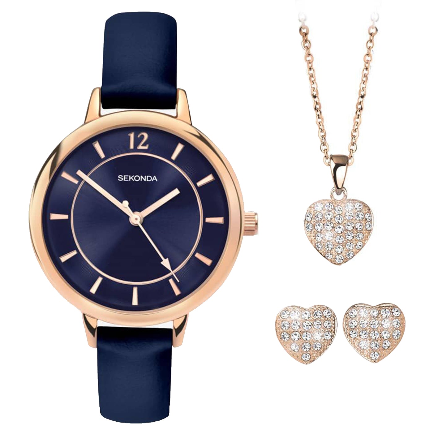 Sekonda Classic Ladies Watch | Rose Gold Case & PU Strap with Blue Dial | 2136 - Gift Set