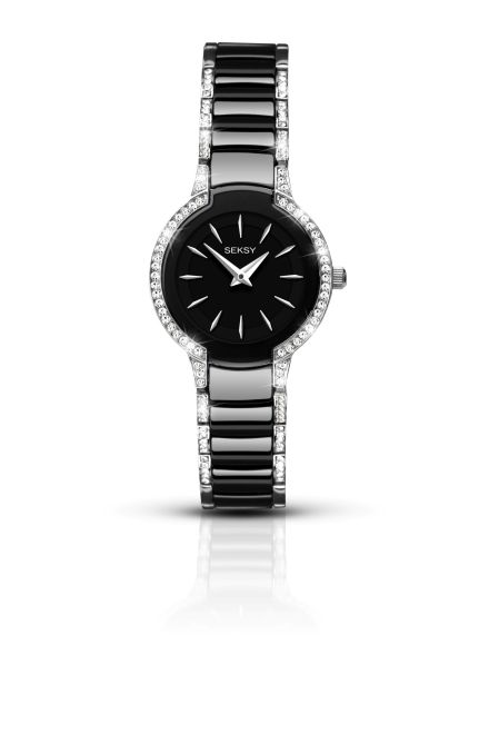 SEKONDA (SEKSY) Black Ceramic Stone Set Bracelet Watch  - 2380