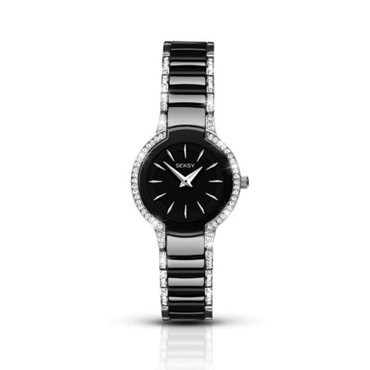 SEKONDA (SEKSY) Black Ceramic Stone Set Bracelet Watch  - 2380