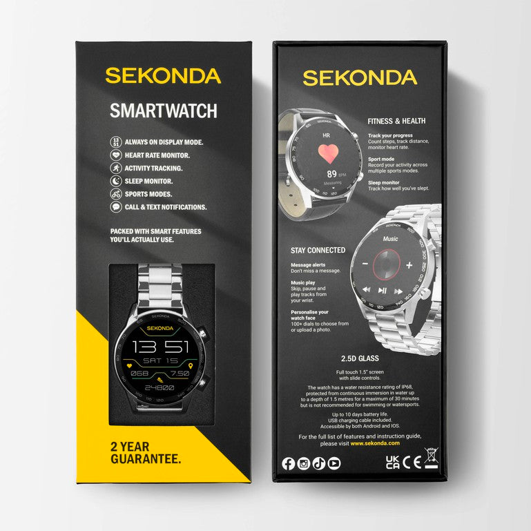 SEKONDA Active Plus Smart Watch | Silver Alloy Case & Stainless Steel Bracelet - 30177