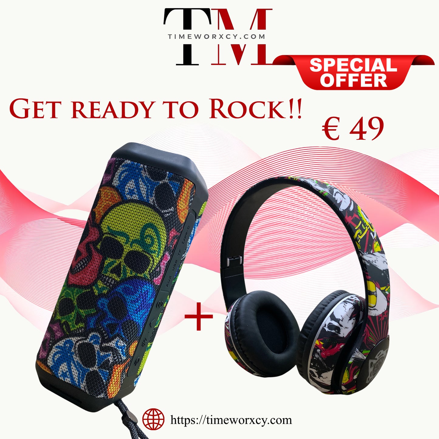 Get ready to Rock Gift Set Skull Speaker & Headphones