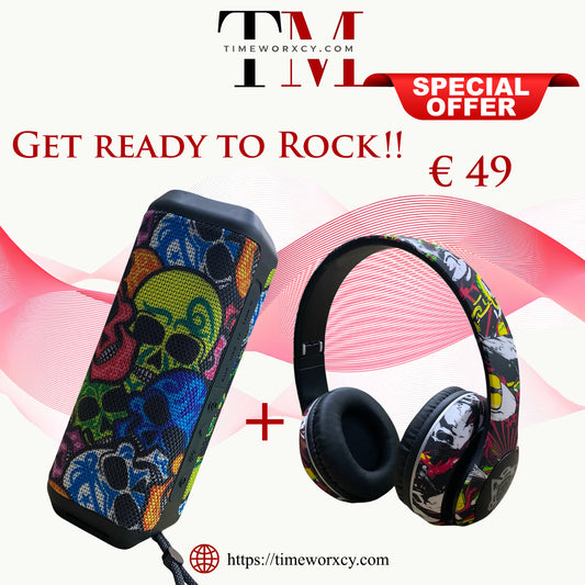Get ready to Rock Gift Set Skull Speaker & Headphones