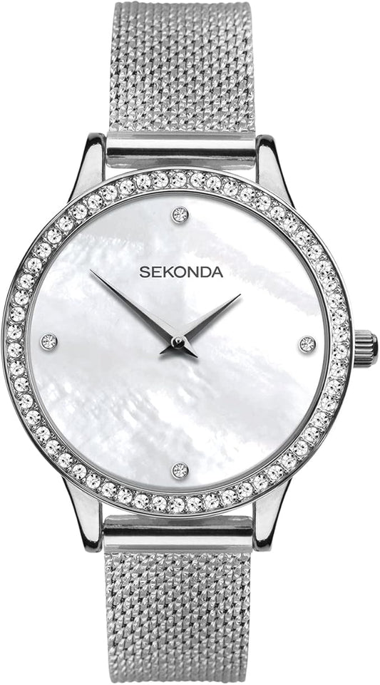 SEKONDA Mother of Pearl Dial Silver Milanese Bracelet Watch - 40035