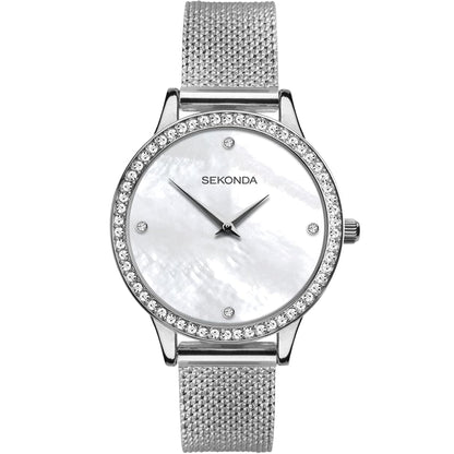 SEKONDA Mother of Pearl Dial Silver Milanese Bracelet Watch - 40035