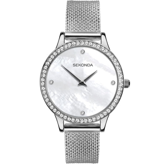 SEKONDA Mother of Pearl Dial Silver Milanese Bracelet Watch - 40035