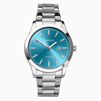 SEKONDA Taylor Ladies Watch | Silver Case & Stainless Steel Bracelet with Turquoise Dial - 40365