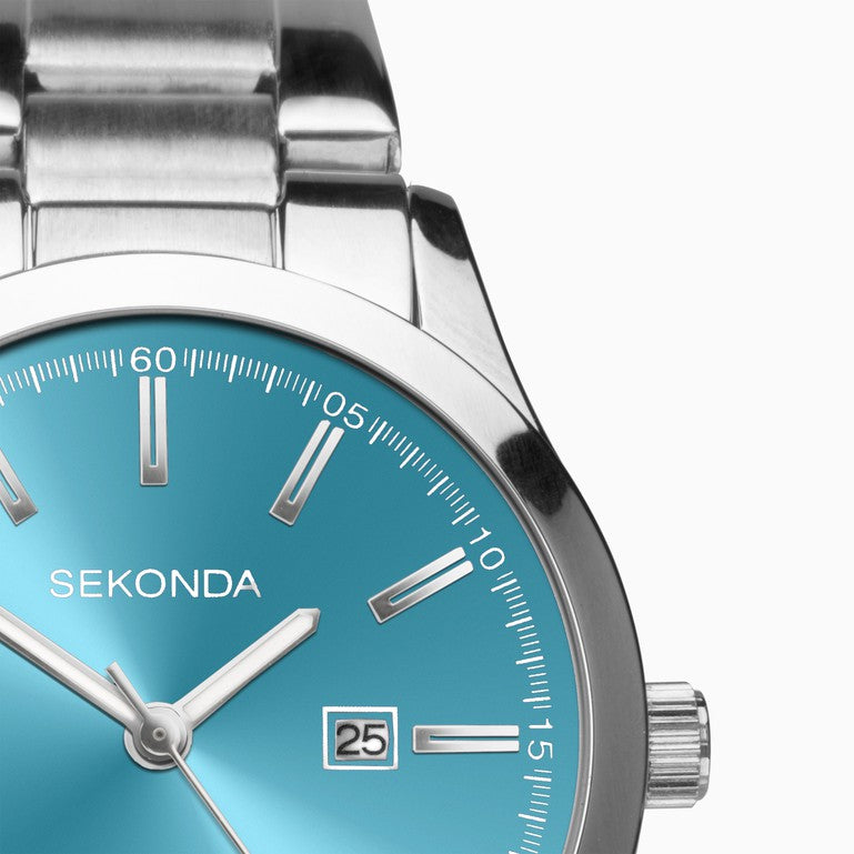 SEKONDA Taylor Ladies Watch | Silver Case & Stainless Steel Bracelet with Turquoise Dial - 40365