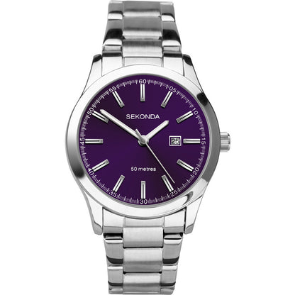 SEKONDA Taylor Ladies Watch | Silver Case & Stainless Steel Bracelet with Purple Dial - 40366