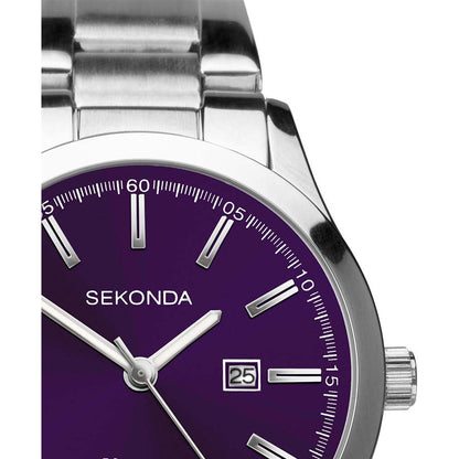 SEKONDA Taylor Ladies Watch | Silver Case & Stainless Steel Bracelet with Purple Dial - 40366