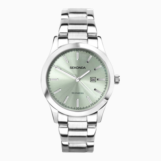 SEKONDA Taylor Ladies Watch | Silver Case & Stainless Steel Bracelet with Pale Green Dial - 40397