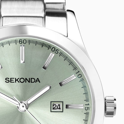 SEKONDA Taylor Ladies Watch | Silver Case & Stainless Steel Bracelet with Pale Green Dial - 40397