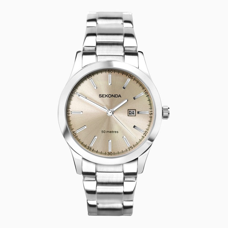 SEKONDA Taylor Ladies Watch | Silver Case & Stainless Steel Bracelet with Pale Brown Dial - 40399