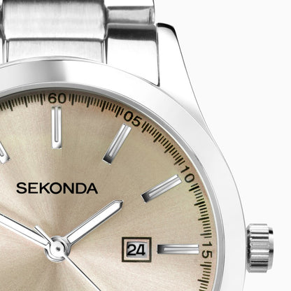 SEKONDA Taylor Ladies Watch | Silver Case & Stainless Steel Bracelet with Pale Brown Dial - 40399