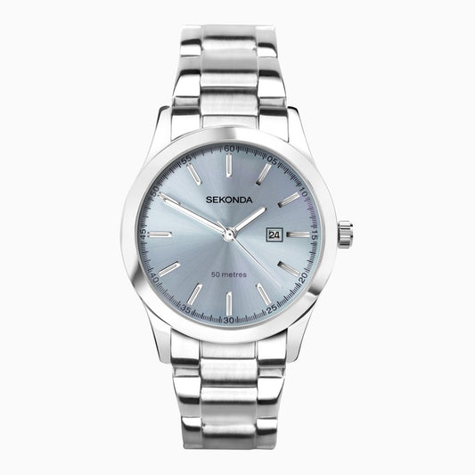 SEKONDA Taylor Ladies Watch | Silver Case & Stainless Steel Bracelet with Light Blue Dial - 40404