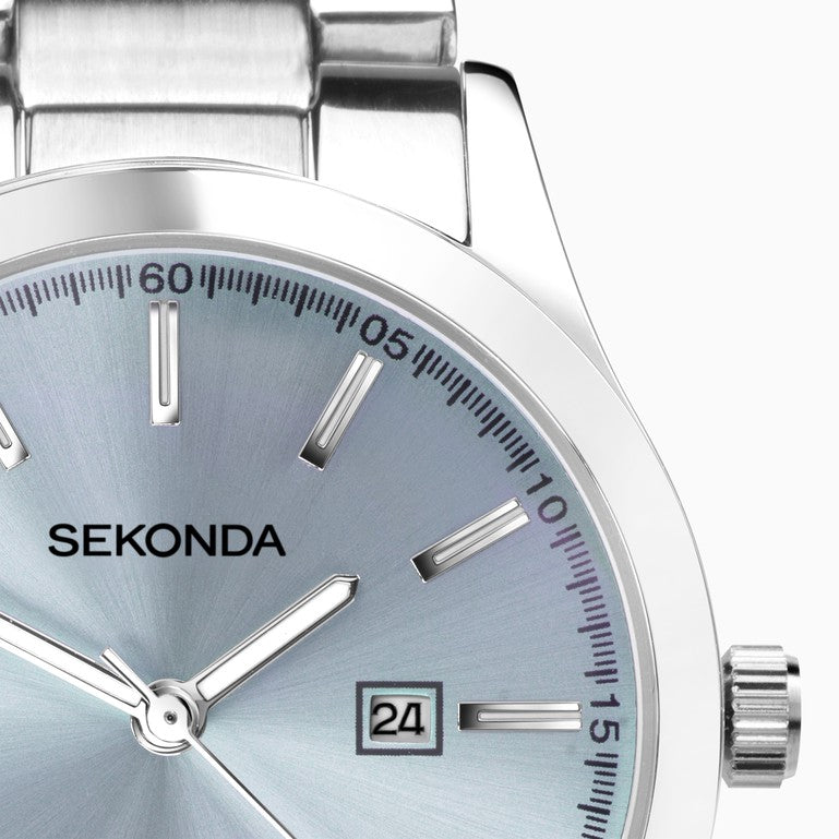 SEKONDA Taylor Ladies Watch | Silver Case & Stainless Steel Bracelet with Light Blue Dial - 40404