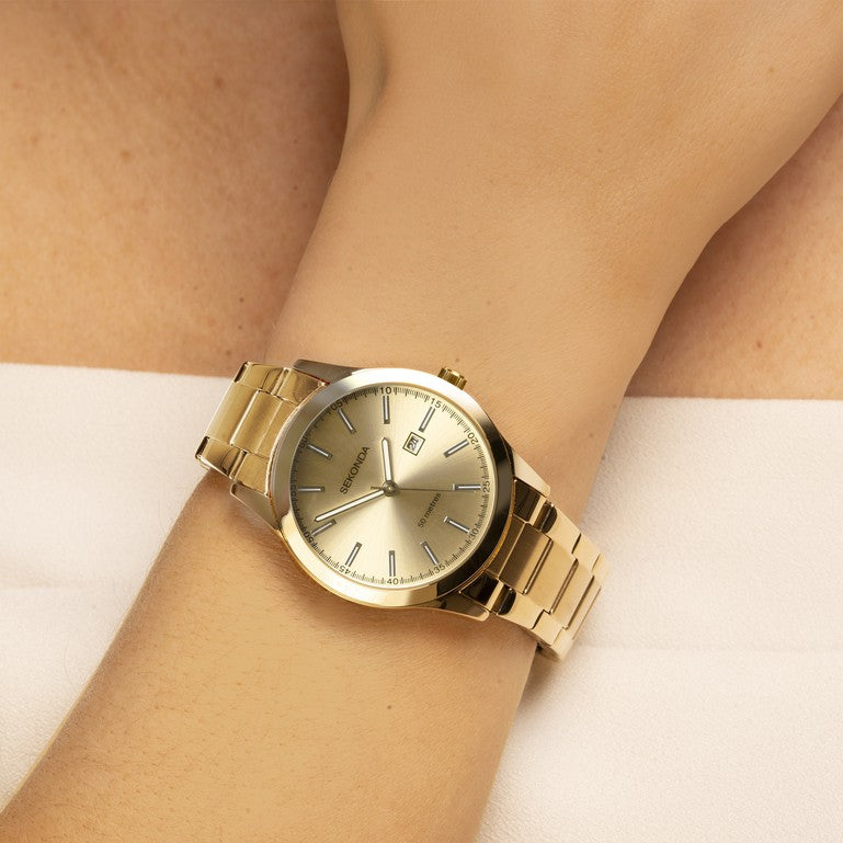 SEKONDA Taylor Ladies Watch | Gold Case & Stainless Steel Bracelet with Champagne Dial - 40428