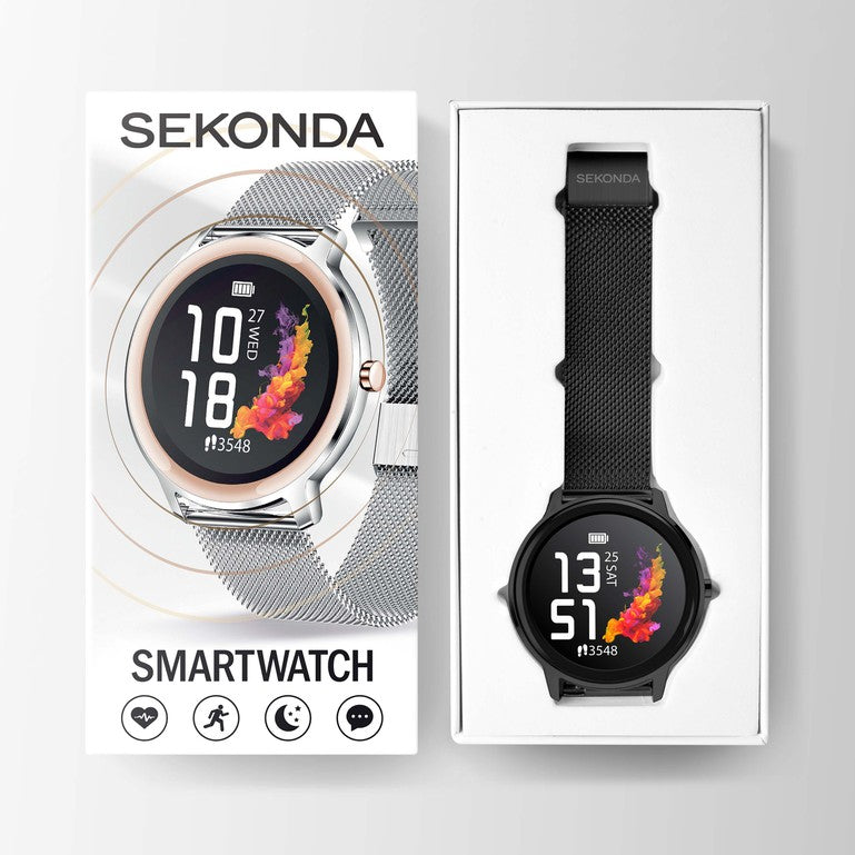 SEKONDA Flex Smart Watch | Black Case & Mesh Strap - 40529