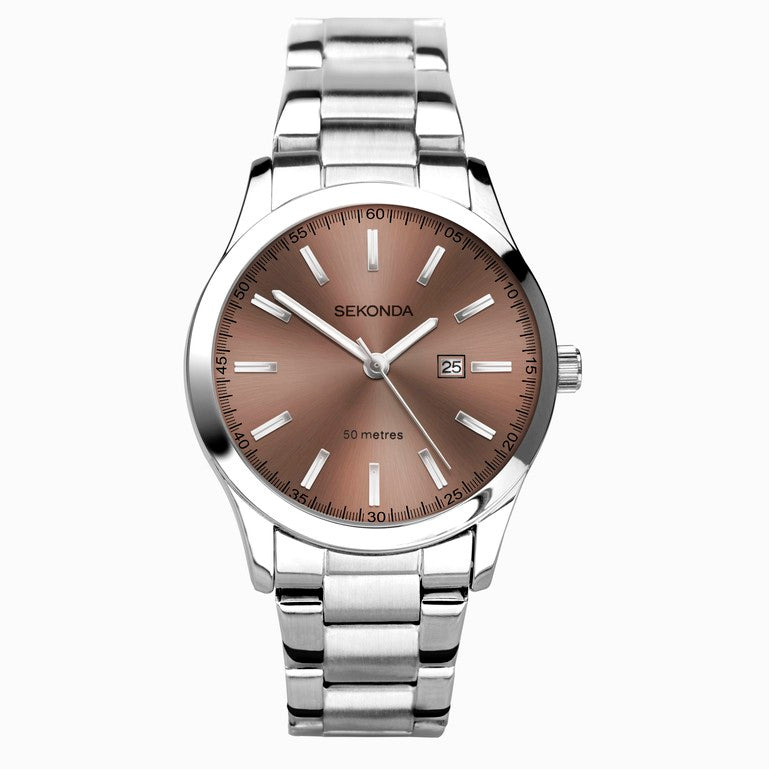 SEKONDA Taylor Ladies Watch | Silver Case & Stainless Steel Bracelet with Brown Dial - 40540