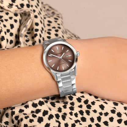 SEKONDA Taylor Ladies Watch | Silver Case & Stainless Steel Bracelet with Brown Dial - 40540