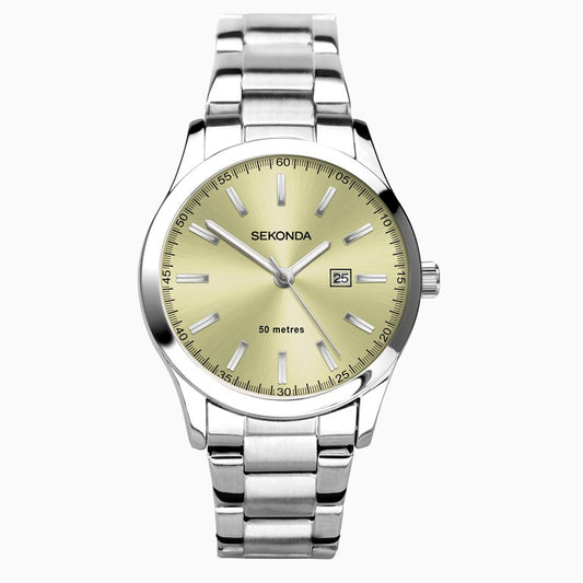 SEKONDA Taylor Ladies Watch | Silver Alloy Case & Stainless Steel Bracelet with Yellow Dial - 40547