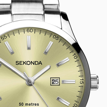 SEKONDA Taylor Ladies Watch | Silver Alloy Case & Stainless Steel Bracelet with Yellow Dial - 40547