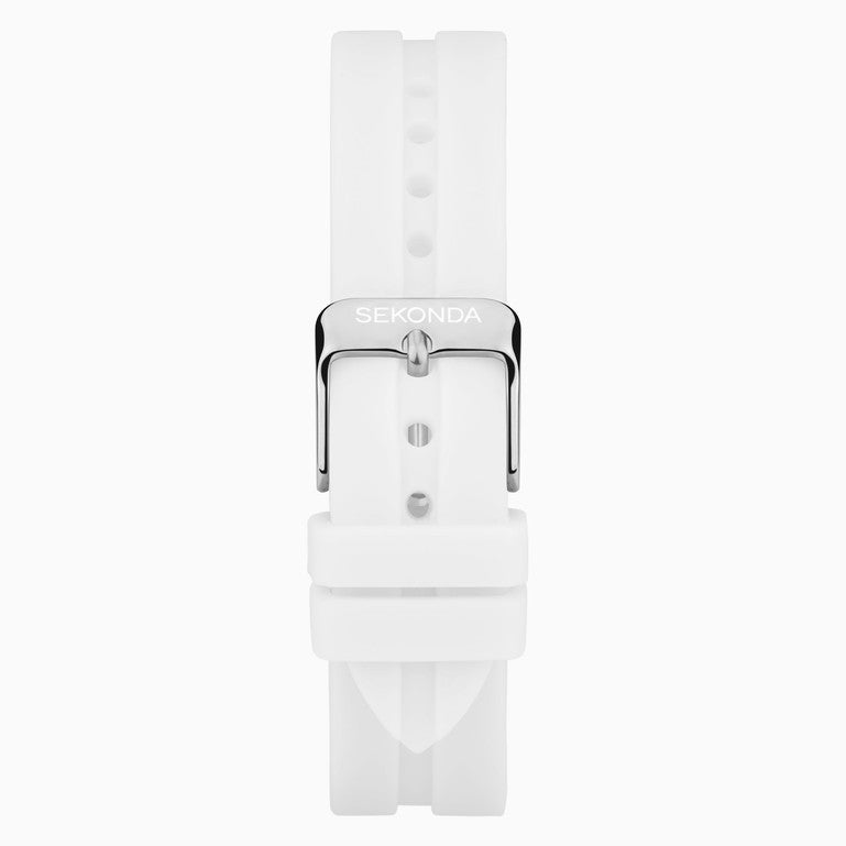 SEKONDA Balearic Ladies Watch | Silver Alloy Case & White Rubber Strap with Silver-White Dial - 40567