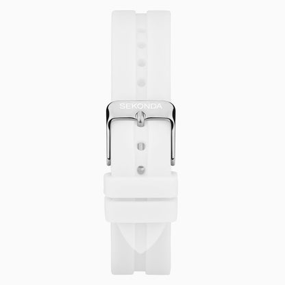 SEKONDA Balearic Ladies Watch | Silver Alloy Case & White Rubber Strap with Silver-White Dial - 40567