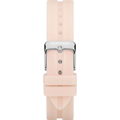 SEKONDA Balearic Ladies Watch | Silver Alloy Case & Pink Rubber Strap with Beige Dial - 40568