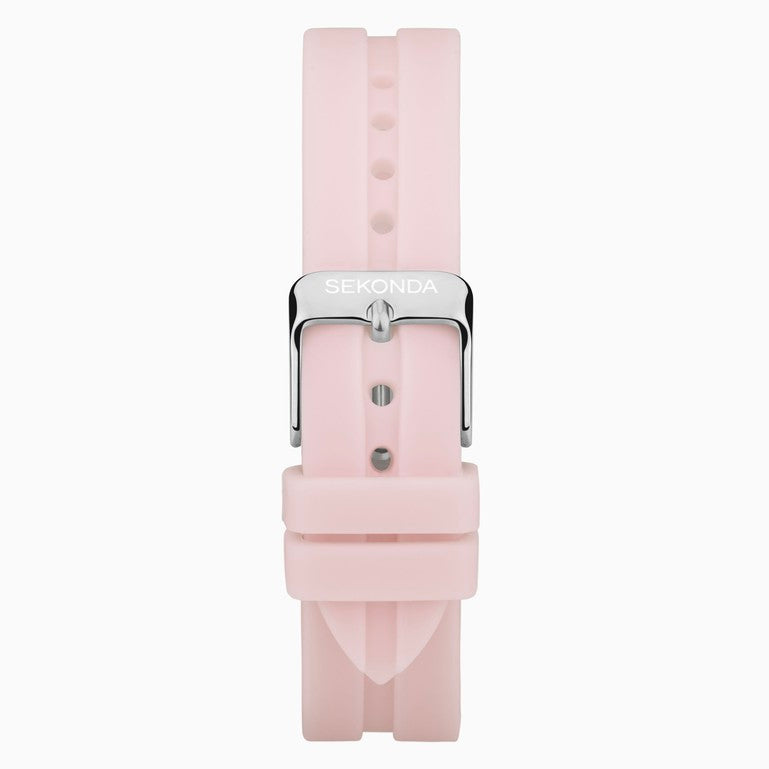 SEKONDA Balearic Ladies Watch | Silver Alloy Case & Pink Rubber Strap with Pink Dial - 40569