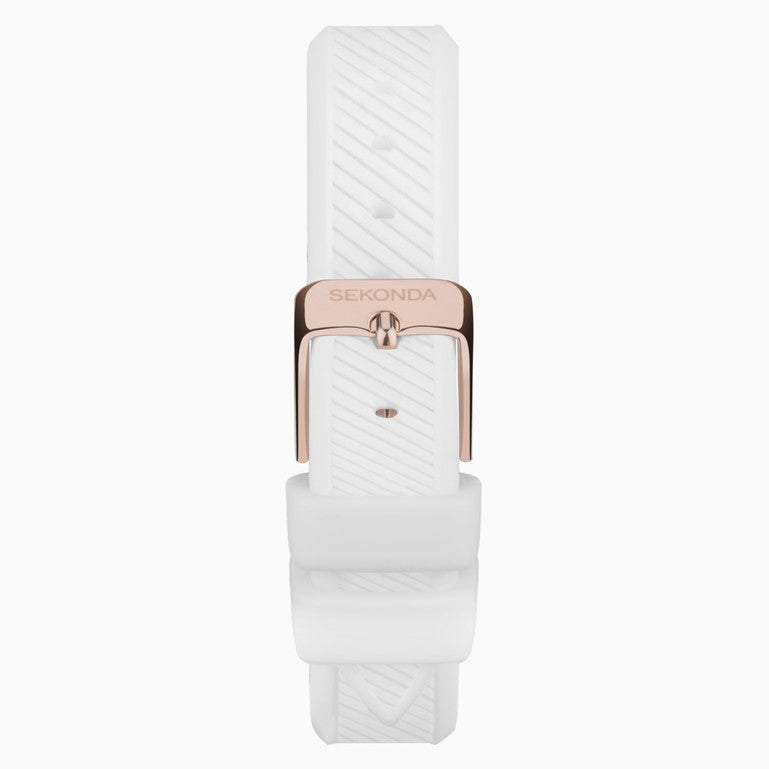 SEKONDA Pacific Wave Ladies Watch | Rose Gold Stainless Steel Case & White Silicone Strap with Silver-White Dial - 40572